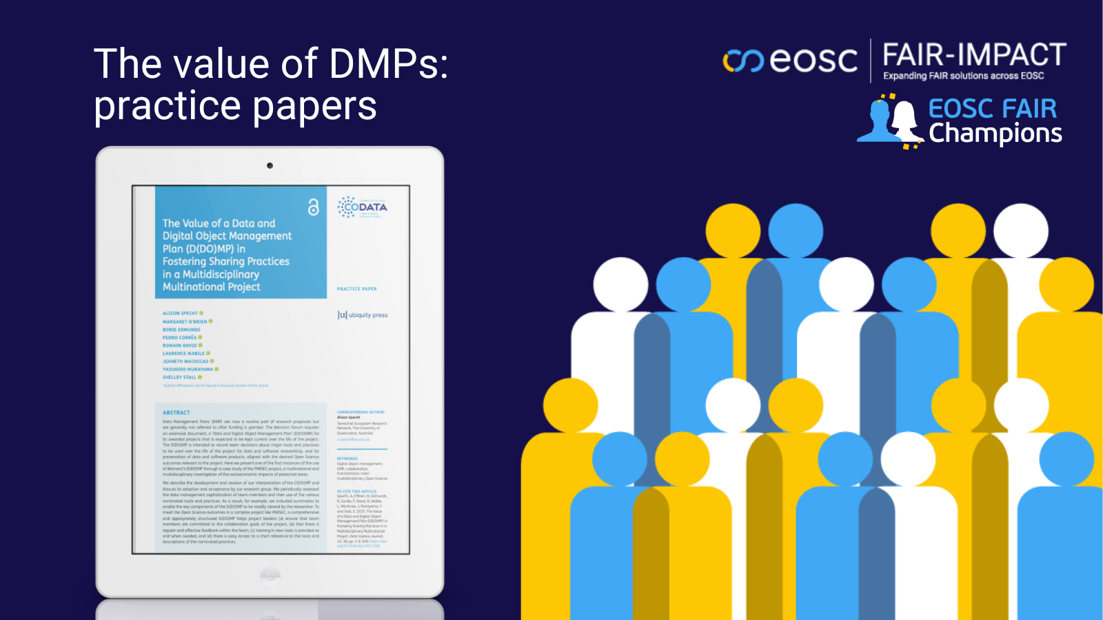 Two practice papers on DMPs published by the Data Science Journal and co-authored by EOSC FAIR Champion Romain David Two practice papers on DMPs published by the Data Science Journal - banner